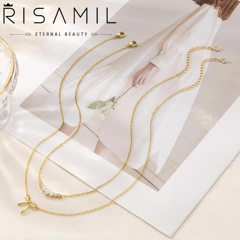 Risamil Store 14K Gold Plated Necklace for Women - Bow Necklace - Dainty Necklace Cute Small Tiny Bow Pendant Choker Chain Necklace Trendy Necklaces for Women Jewelry Gift - Image 4